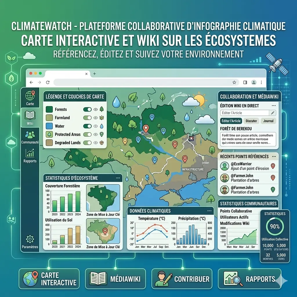 ClimateWatch interactive collaborative map built by Marcel Jocelyn TOE using Laravel, Leaflet.js and MediaWiki