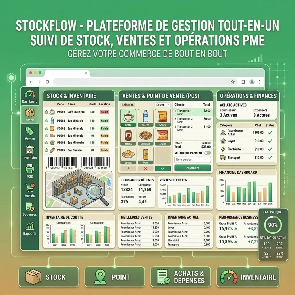 StockFlow inventory and sales management system developed by Marcel Jocelyn TOE using Laravel, Livewire and PostgreSQL