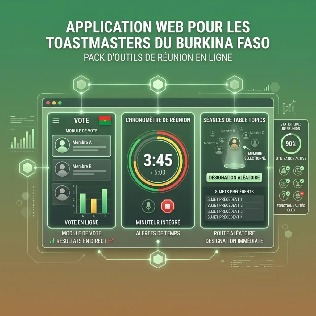 Toastmasters meeting toolkit built by Marcel Jocelyn TOE using Laravel, Livewire and PostgreSQL